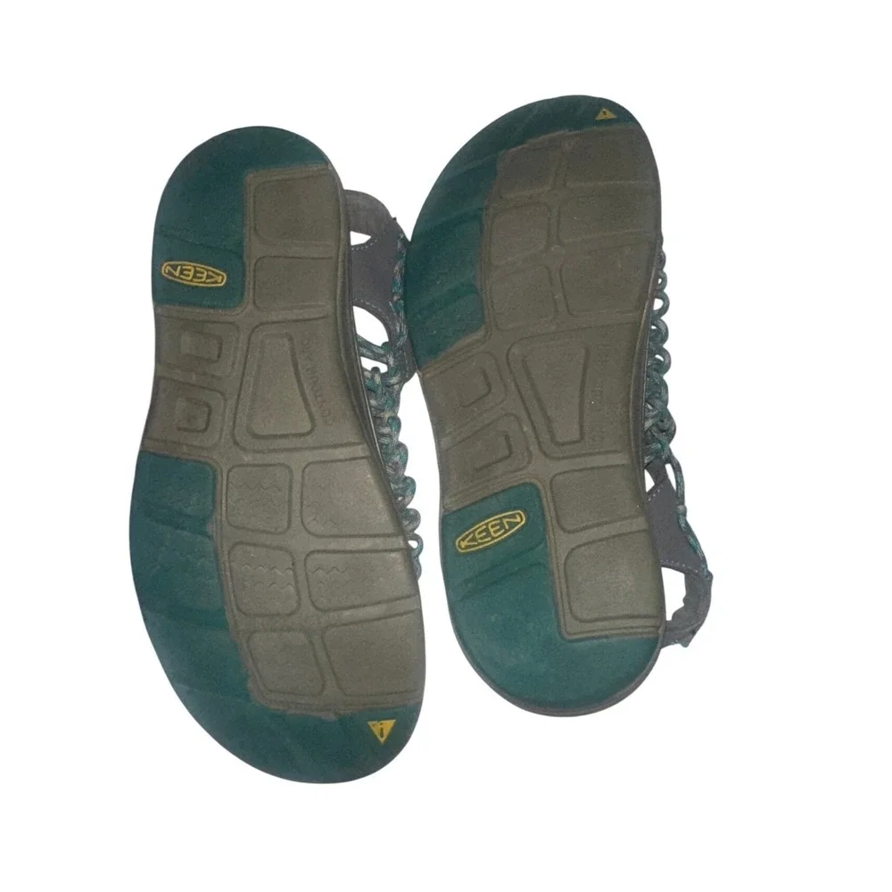 KEEN Uneek Women 8.5 Dark Grey Teal Braided Cord Sport Sandals 1014113